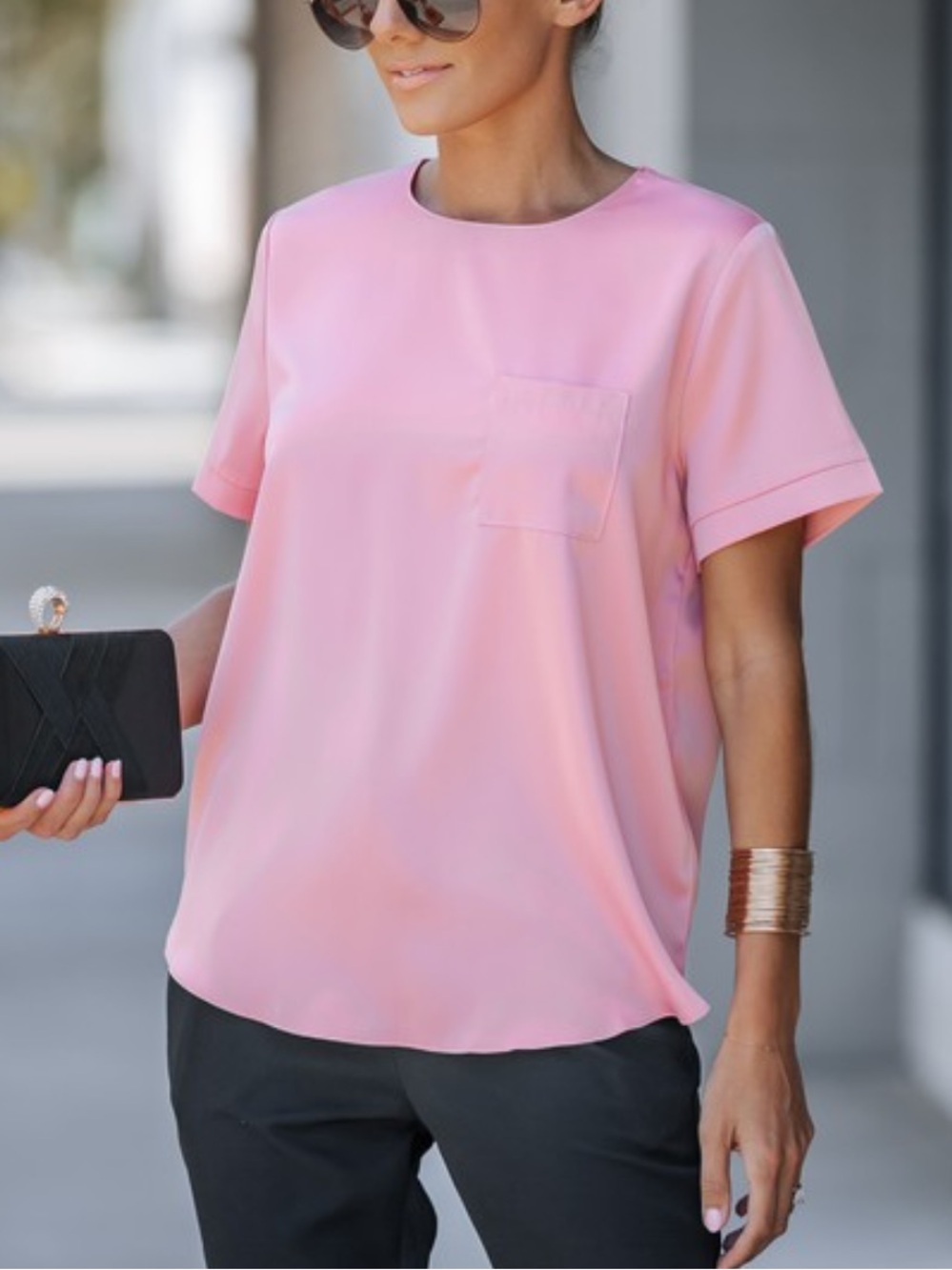ShopEvelynne Black Short Sleeve Pocket Top - Picture 3 of 4
